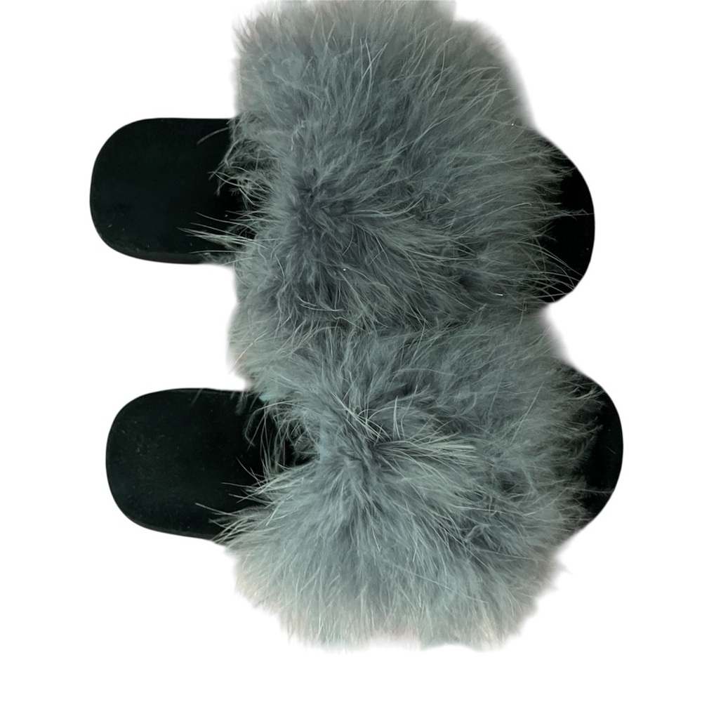 Fluffy Gray Slide Sandals